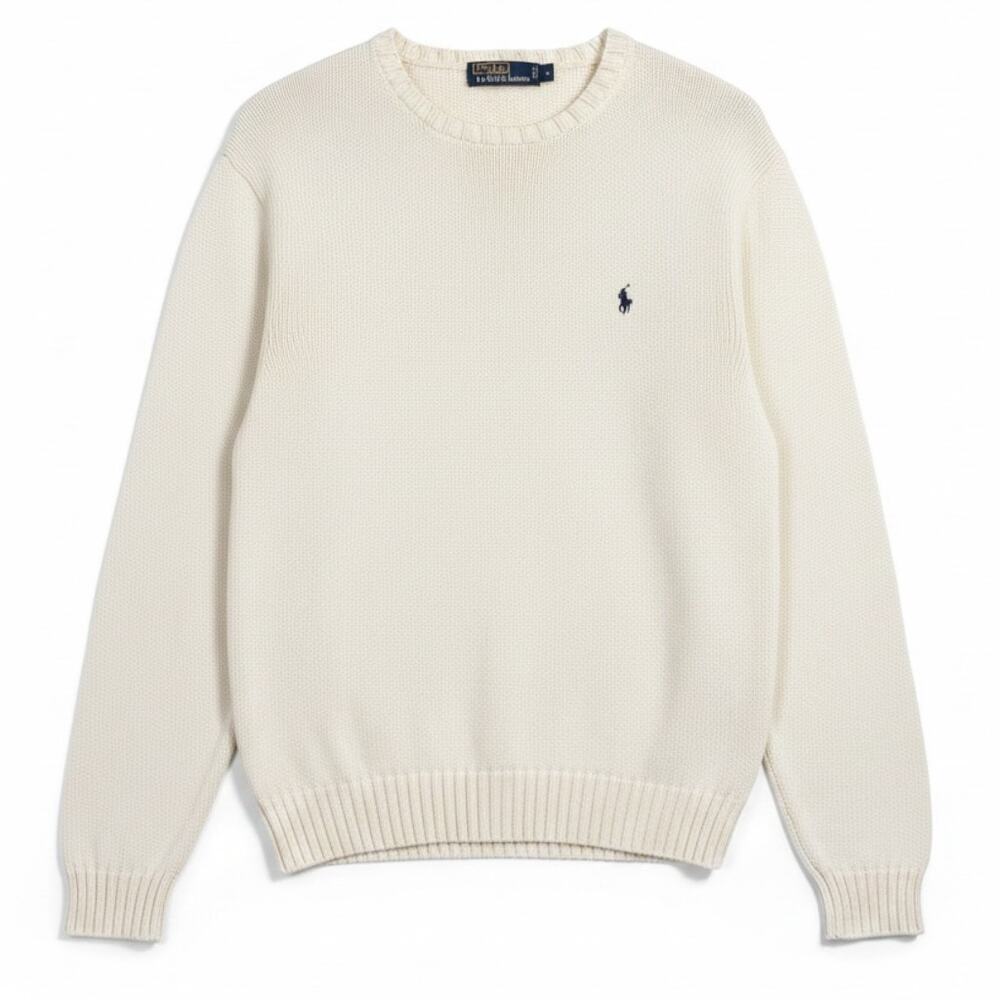 Vtg Polo Ralph Lauren Sweater Men's Size Large Cream Long Sleeve Small Pony